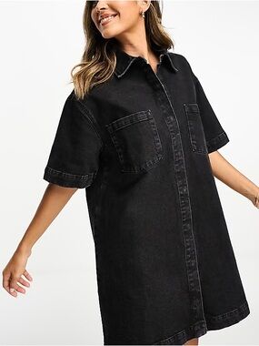 ASOS DESIGN
short sleeve denim shirt dress in washed black